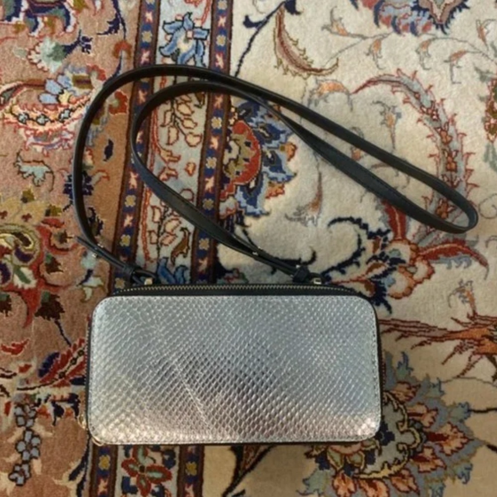 & Other Stories Black and Silver Faux Snakeskin Crossbody Bag